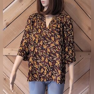 INVESTMENT Y-NECK ¾ SLEEVE MULTICOLOR WOMEN'S BLOUSE